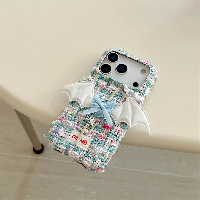 【ツイードリボンシリーズ】バットウィングツイード スマホケース｜ガーリー×エッジデザイン｜iPhone対応 #241204