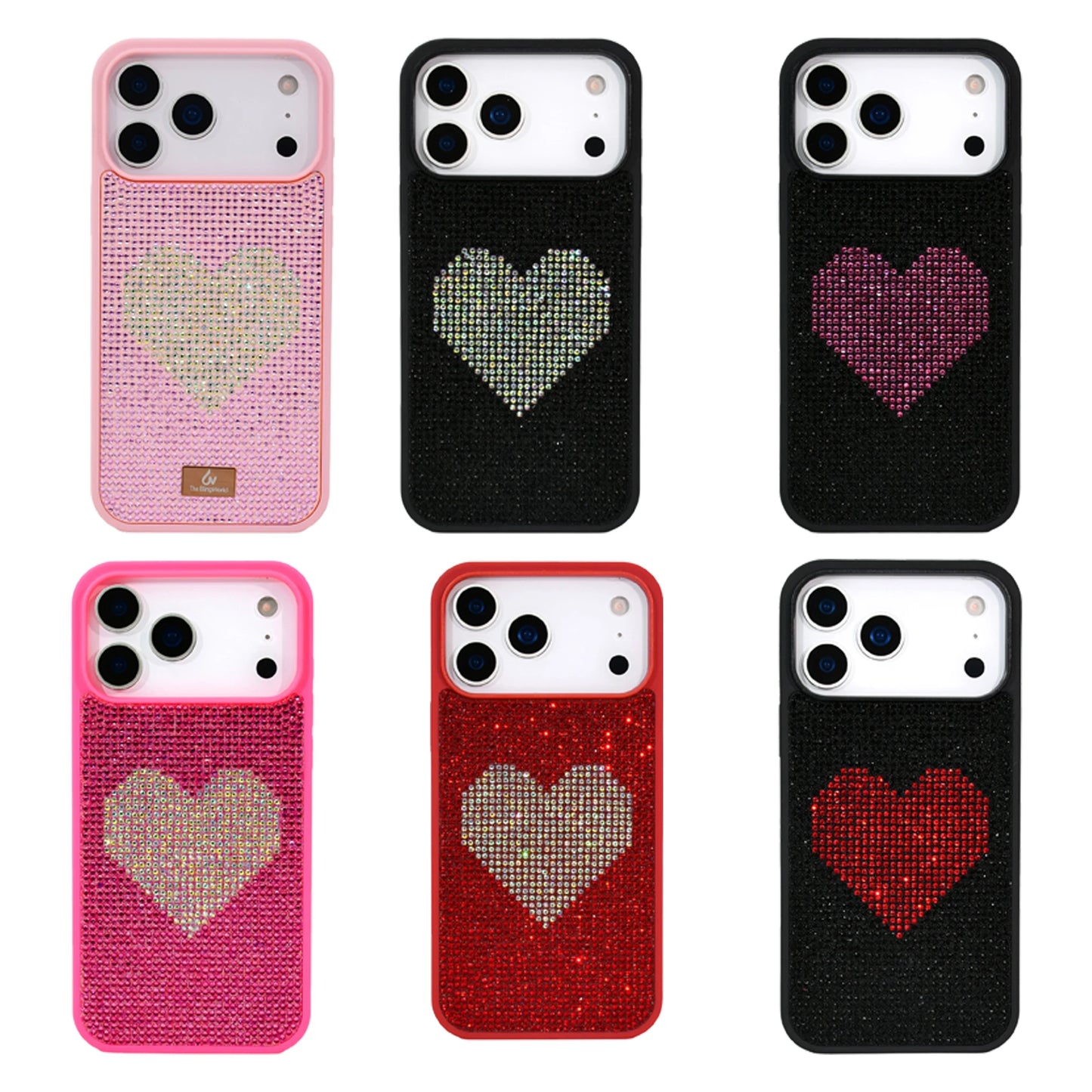 【キラキラビジューシリーズ】フルラインストーン ハートモチーフ グリッター デコ スマホケース｜iPhone対応 #260114