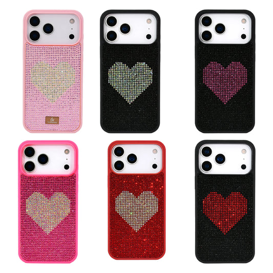 【キラキラビジューシリーズ】フルラインストーン ハートモチーフ グリッター デコ スマホケース｜iPhone対応 #260114