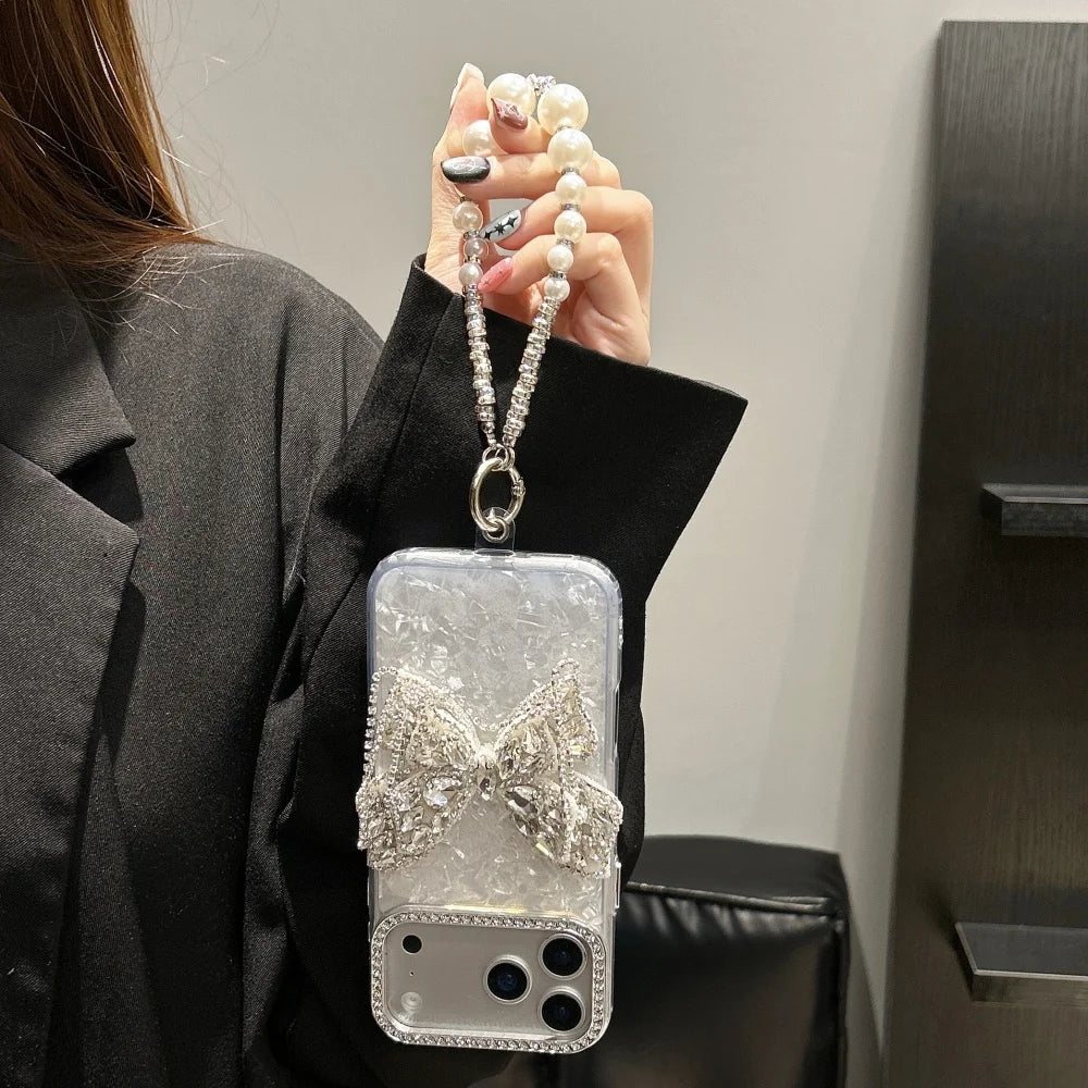 【グリッターバタフライ】キラキラ 蝶々 × ジュエリーチェーン スマホケース｜iPhone対応 #240807