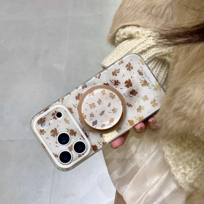 ブラウンリーフ Magnet内蔵 iPhoneケース｜落ち葉柄・マグネットリング付き #240430