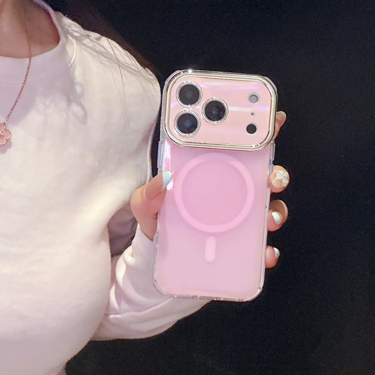 オーロラカラー メッキレンズフレーム Magnet内蔵 クリア iPhoneケース｜きらめき・上品 #260060