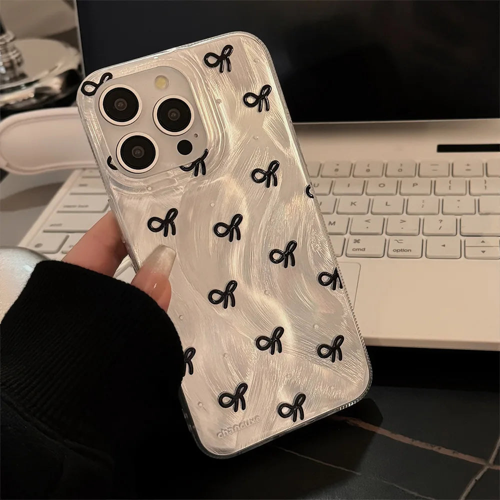 【パールリボンドロップ】リボン×うるツヤパールデザイン スマホケース｜iPhone対応 #250606