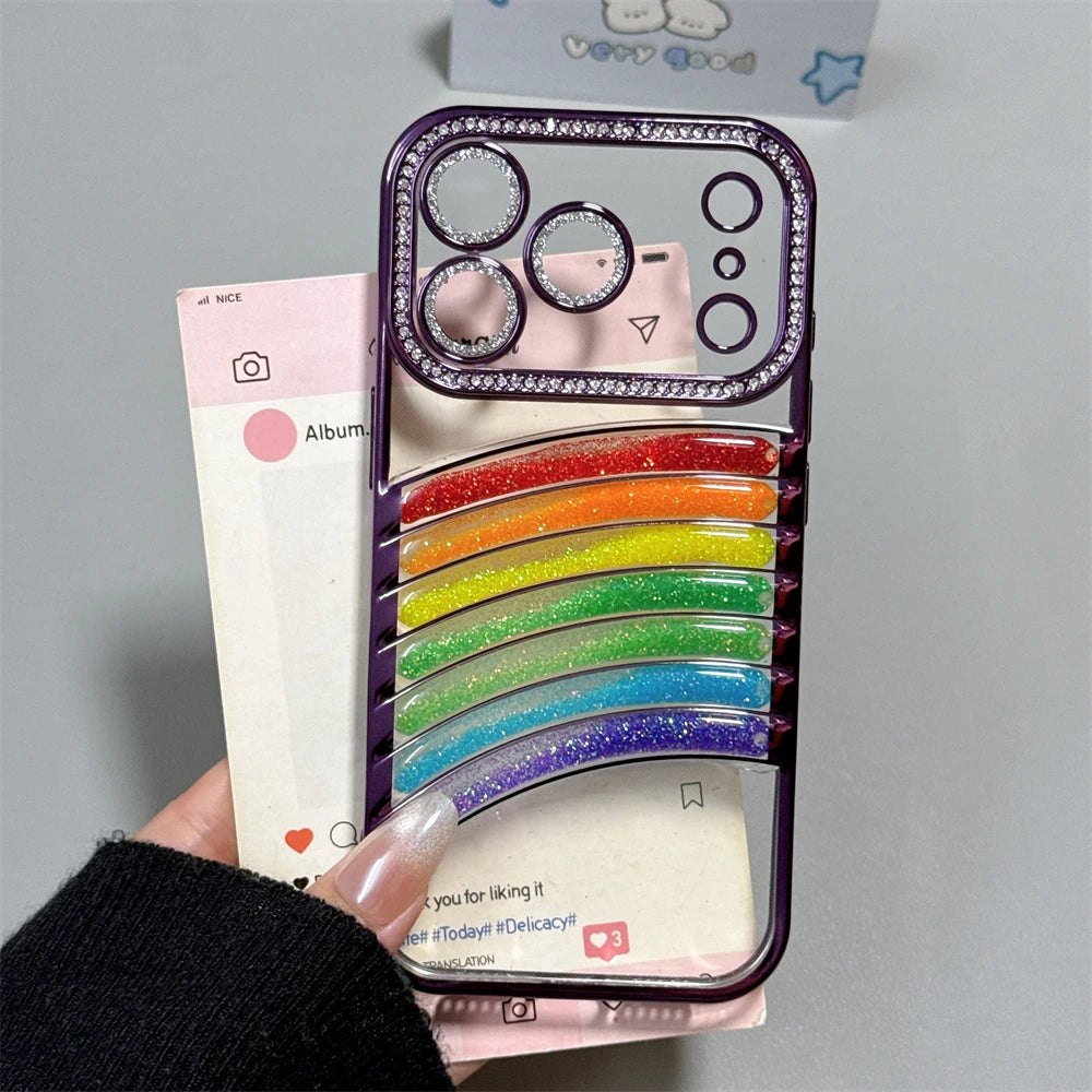 【グリッターレインボー】七色アーチ × クリアキラキラケース｜iPhone対応 #240908
