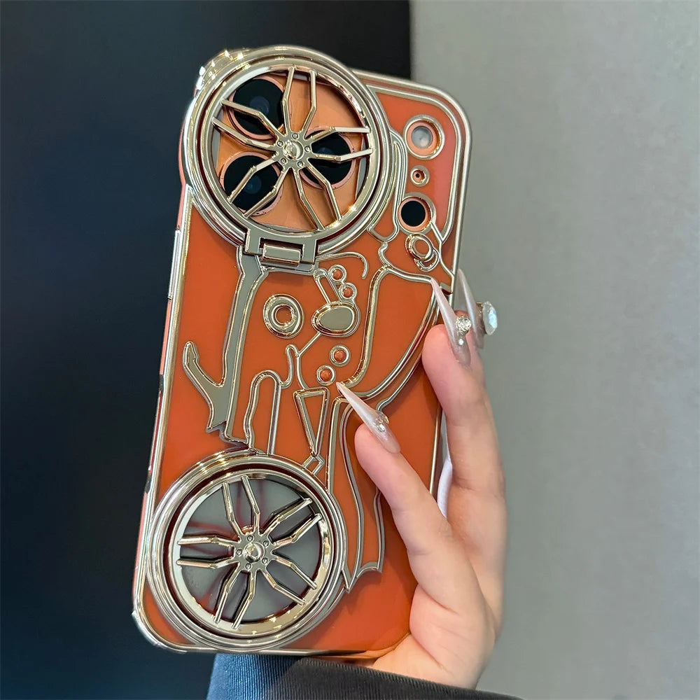 くるくる回る タイヤ 自転車 メタルバイク iPhoneケース｜立体ラインデザイン #240508