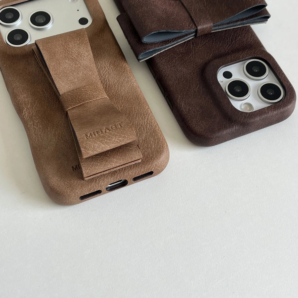 【ヴィンテージクラシカルリボン】レザーリボン×クラシックカラー スマホケース｜iPhone対応 #241222