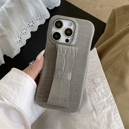 【クロコ調リボングリップ】型押し クロコレザー調 × 立体リボン スマホケース｜iPhone対応 #240617