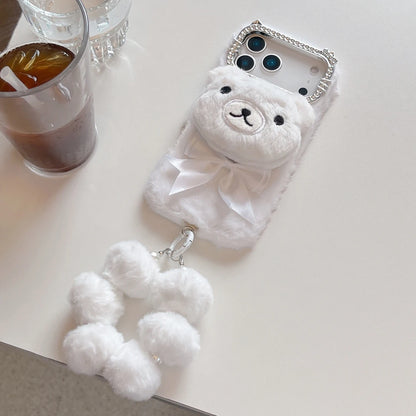 【アニマルフェイスシリーズ】くまさんぬいぐるみ スマホケース｜ふわもこ立体デザイン × ポンポンストラップ付き｜iPhone対応 #241128