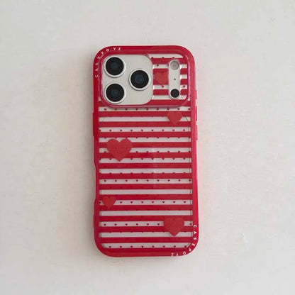 【レッドリボン・ハート】ポンポンチャーム付き スマホケース｜iPhone対応 #241020