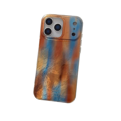 【アートマーブルグリップ】オレンジ×ブルー メタリックマーブル スマホケース｜iPhone対応 #250213