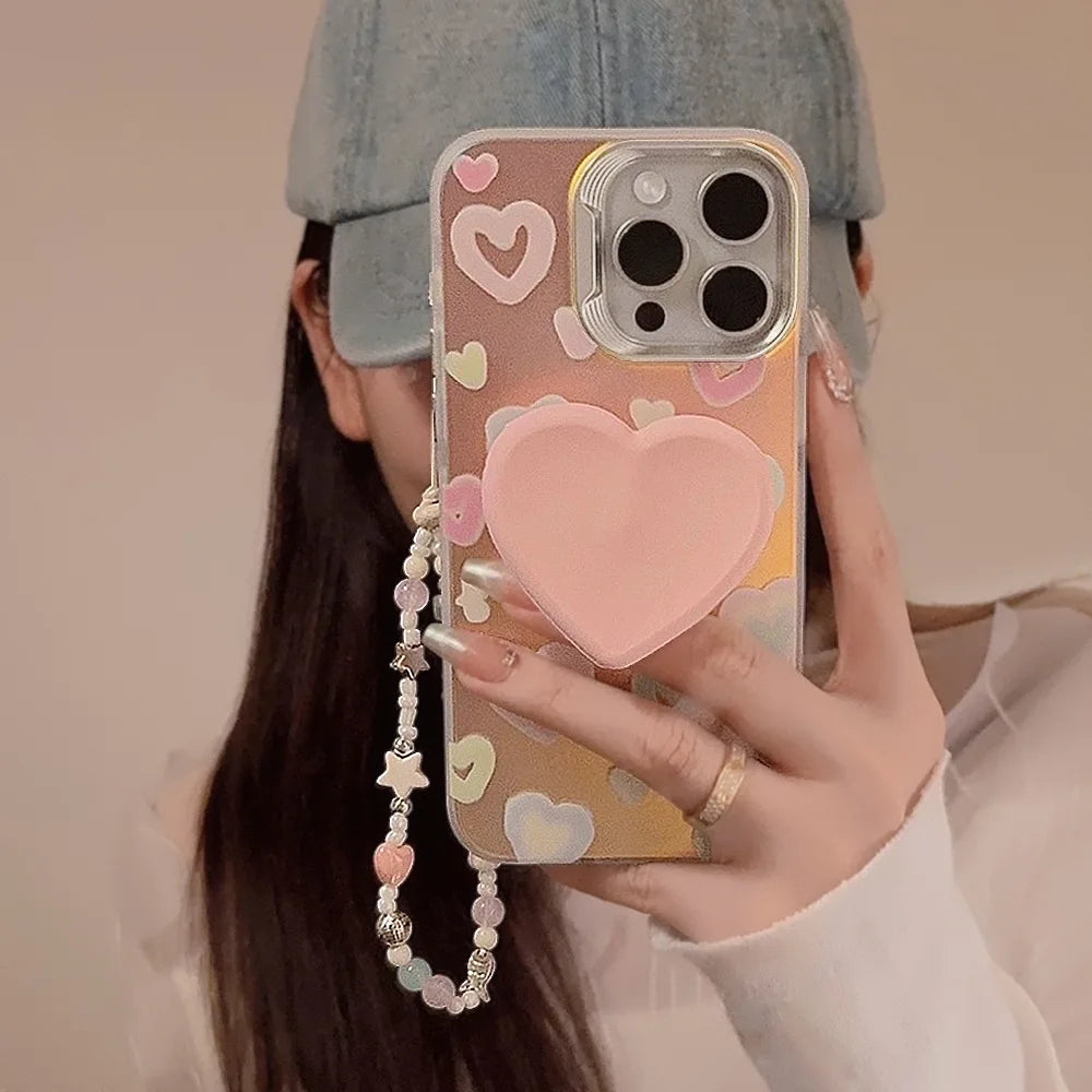 【立体ハートグリップ】パステルカラー キラキラ グリッターケース｜iPhone対応 #250504