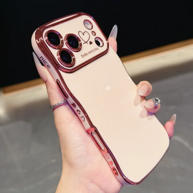 【ハートシリーズ】ゴールド ウェーブフレーム＆ハートデザイン 高級感 スマホケース｜iPhone対応 #251107