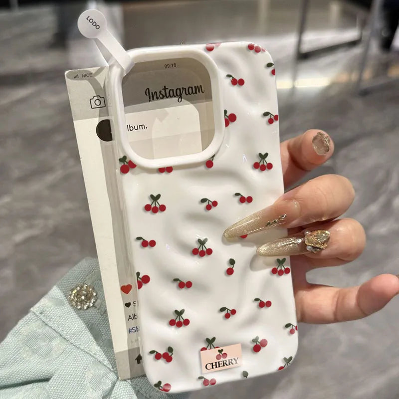【フルーツシリーズ】小さなチェリー総柄 ポップカラー かわいいスマホケース｜iPhone対応 #251028