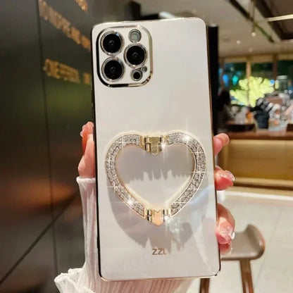 【キラキラビジュー ハート】リングスタンド ケース｜iPhone対応 #250526