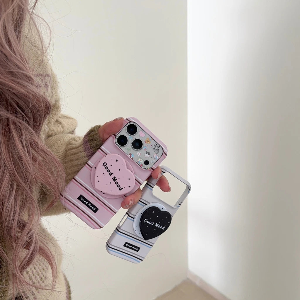 ハートグリップ Magnet内蔵 ボーダー iPhoneケース #240504