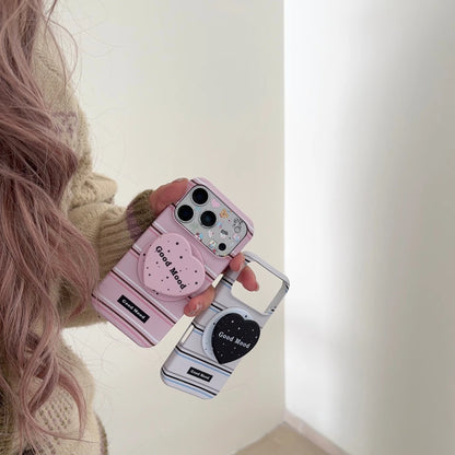 ハートグリップ Magnet内蔵 ボーダー iPhoneケース #240504