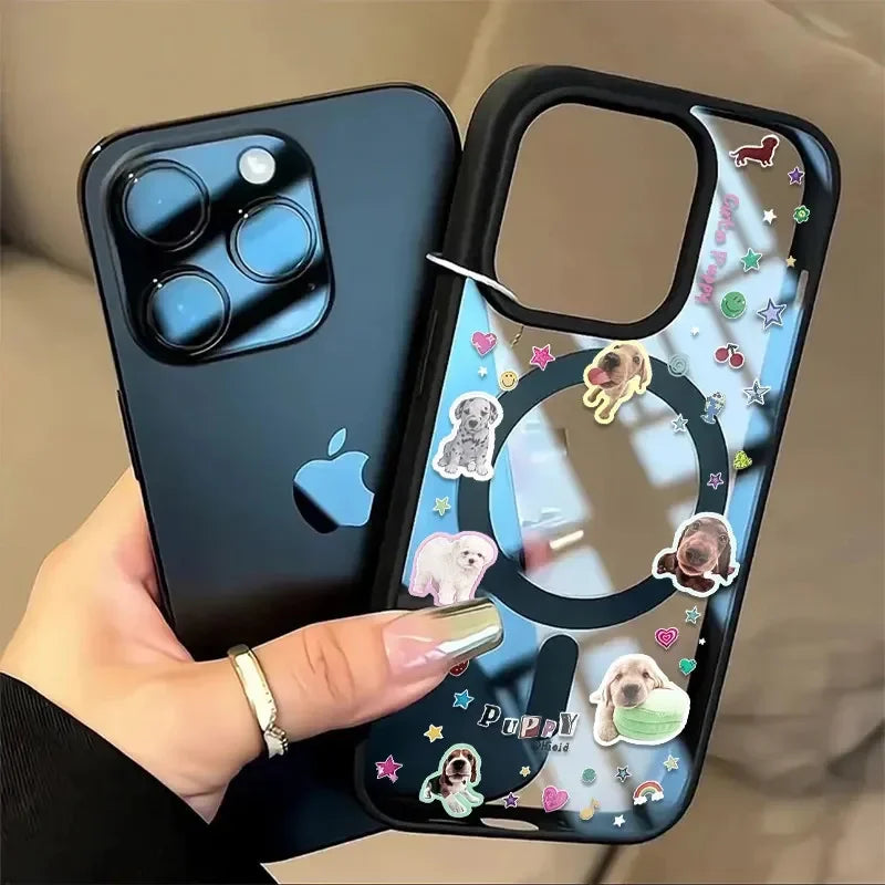 パピー ステッカー 子犬 クリア Magnet内蔵 iPhoneケース #240223