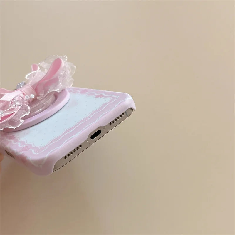 【Magnet内蔵】LACE RIBBON レース×ふわリボン スマホケース｜iPhone対応 #240928