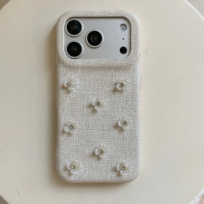 フラワー チェリーモチーフ iPhoneケース｜ビジュー装飾・布調デザイン #240530