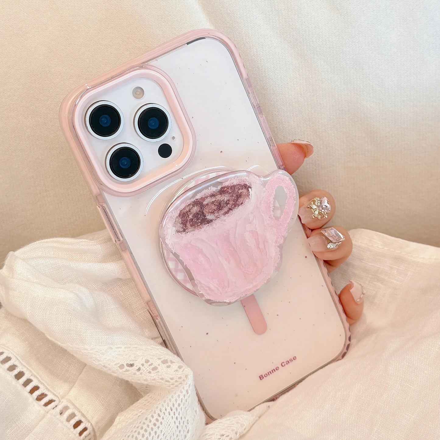 コーヒーカップ 透明感クリア グリップ付き Magnet内蔵 iPhoneケース｜淡色 #260015