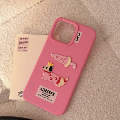 【ピンクパピークラウン】刺繍Dog 犬 × アンブレラ スマホケース｜iPhone対応 #250204