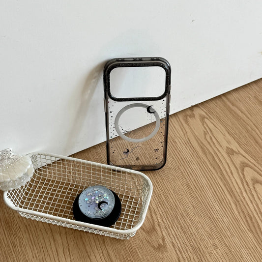 ムーン＆スター キラキラ スノードームグリップ iPhoneケース｜Magnet内蔵 #231217