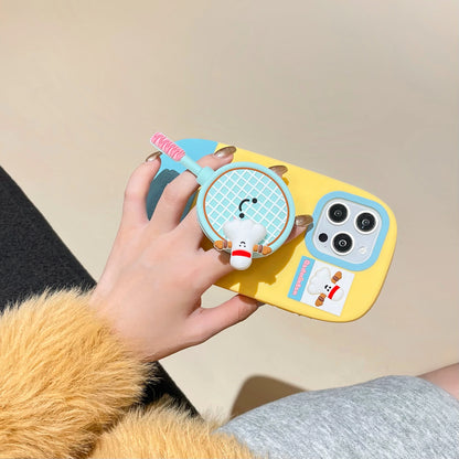 【スポーツシリーズ】立体ラケット＆キャラクター かわいい3Dスポーツデザイン スマホケース｜iPhone対応 #251009