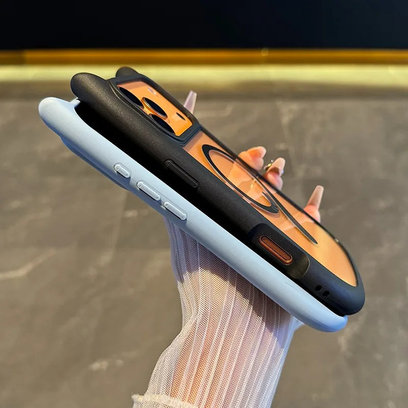 【猫耳シリーズ】Magnet内蔵 しっぽデザイン カラーフレーム iPhoneケース #240215