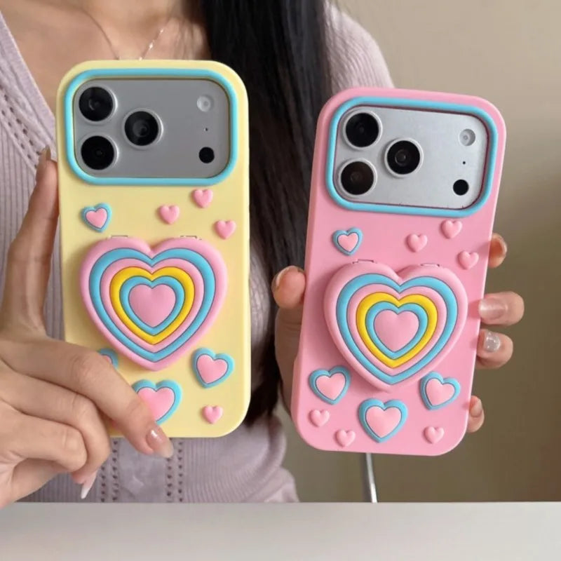 3Dレインボーハート フリップミラー付きスマホケース（iPhone対応）＃261082
