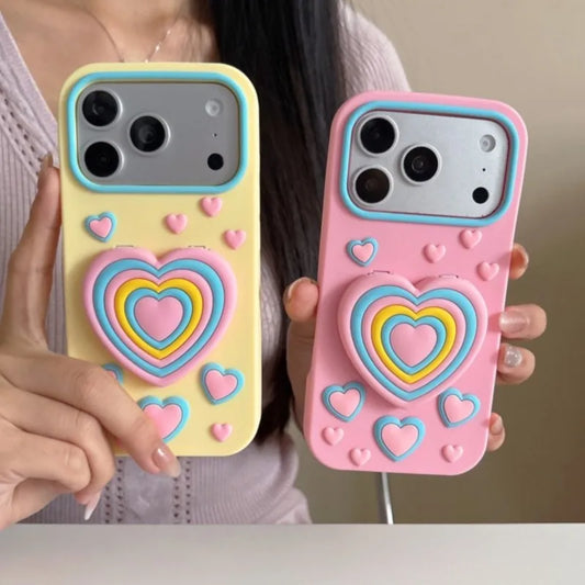 3Dレインボーハート フリップミラー付きスマホケース iPhone対応 #261082