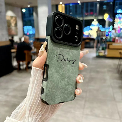 【カスタムシリーズ】マットレザー調 高級感 名入れ スマホケース ｜iPhone対応 #240713