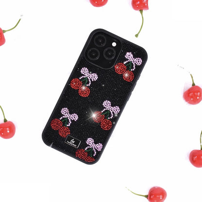 【キラキラビジューシリーズ】チェリー さくらんぼモチーフ フルラインストーン グリッター デコ スマホケース｜iPhone対応 #260120
