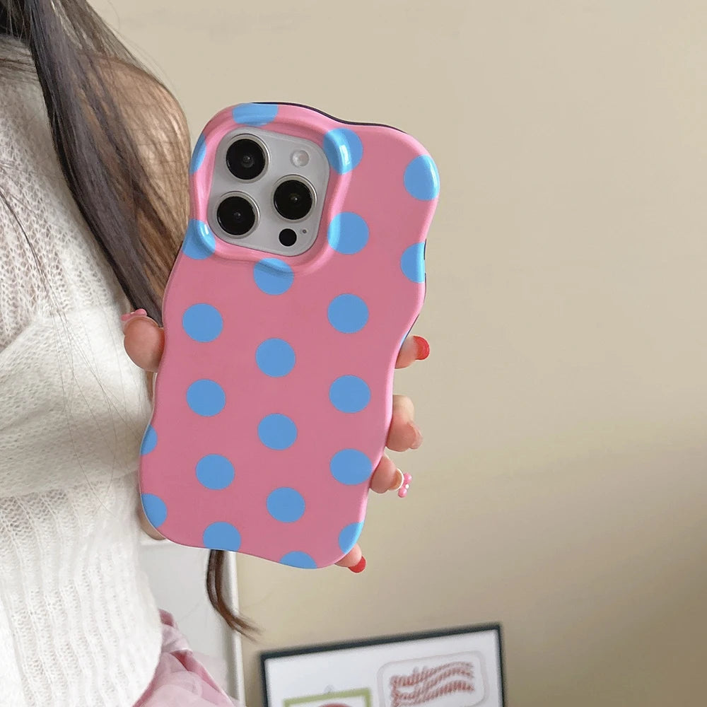 ポップ ドットデザイン ウェーブフレーム iPhoneケース｜カラフル 水玉ケース #260315