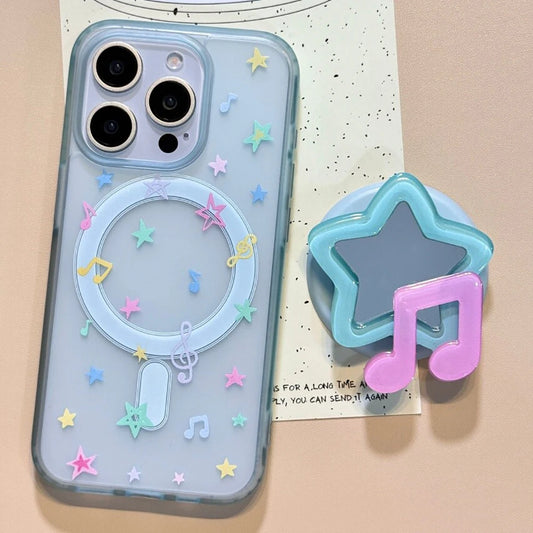 ミュージックモチーフ クリア×パステルカラー Magnet内蔵 iPhoneケース｜スター音符デザイン #231116