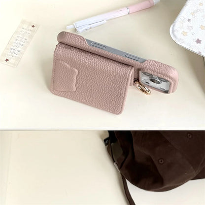 【ベアポケットレザー】くまエンボス × カード収納付き ショルダースマホケース｜iPhone対応 #250208