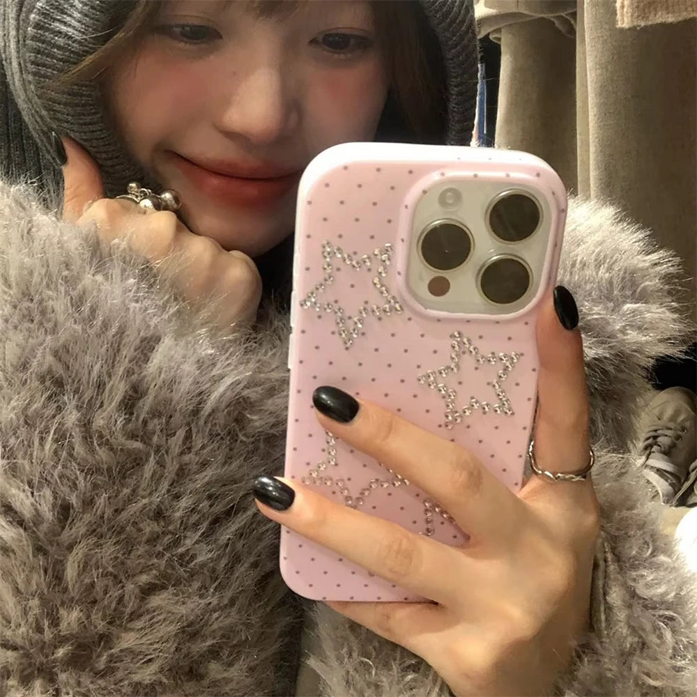 【スタードット】ラインストーンスター × ドットデザイン スマホケース｜iPhone対応 #250703