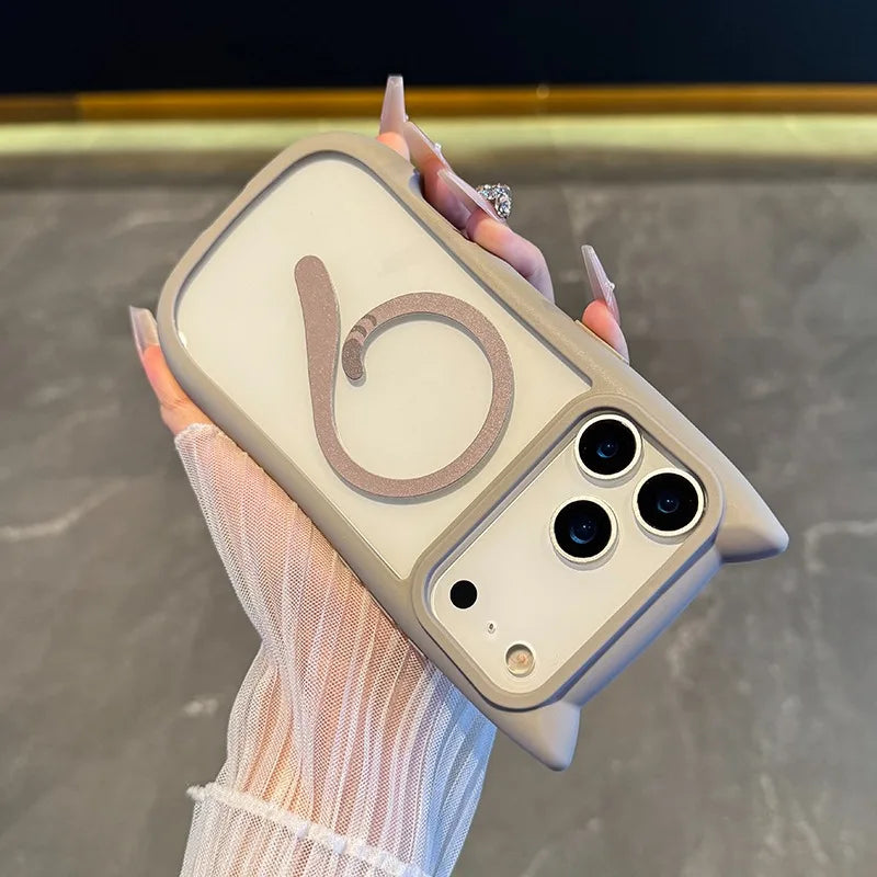 【猫耳シリーズ】Magnet内蔵 しっぽデザイン カラーフレーム iPhoneケース #240215