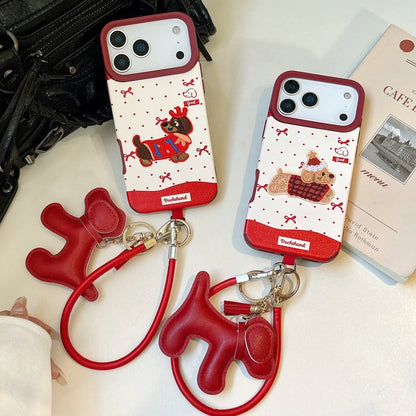 【アニマルシリーズ】 サンタ ダックスフンド 刺繍 × クリスマス デザインケース｜iPhone対応 #240906