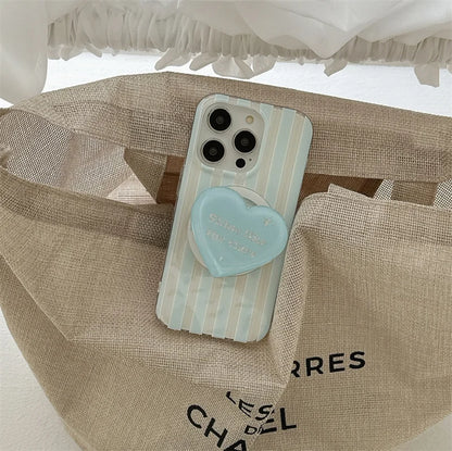 【ハートシリーズ】ストライプ＆立体ハートグリップ 大人かわいいスマホケース｜iPhone対応 #251026