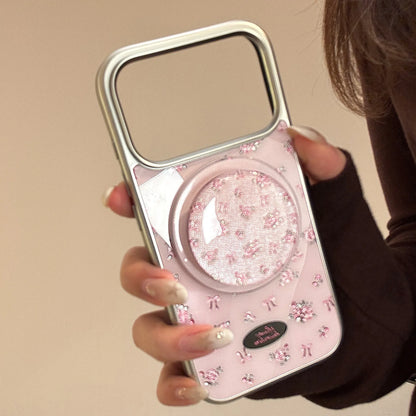 ヴィンテージフラワー Magnet内蔵 iPhoneケース｜小花柄ピンク・マグネットグリップ #240427