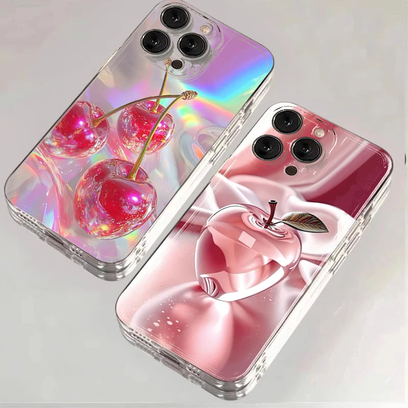 【フルーツシリーズ】チェリー＆アップル ホログラム スマホケース｜iPhone対応 #250910