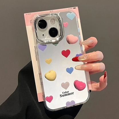 【ハートシリーズ】カラフルハート ミラー加工 かわいい スマホケース｜iPhone対応 #251005