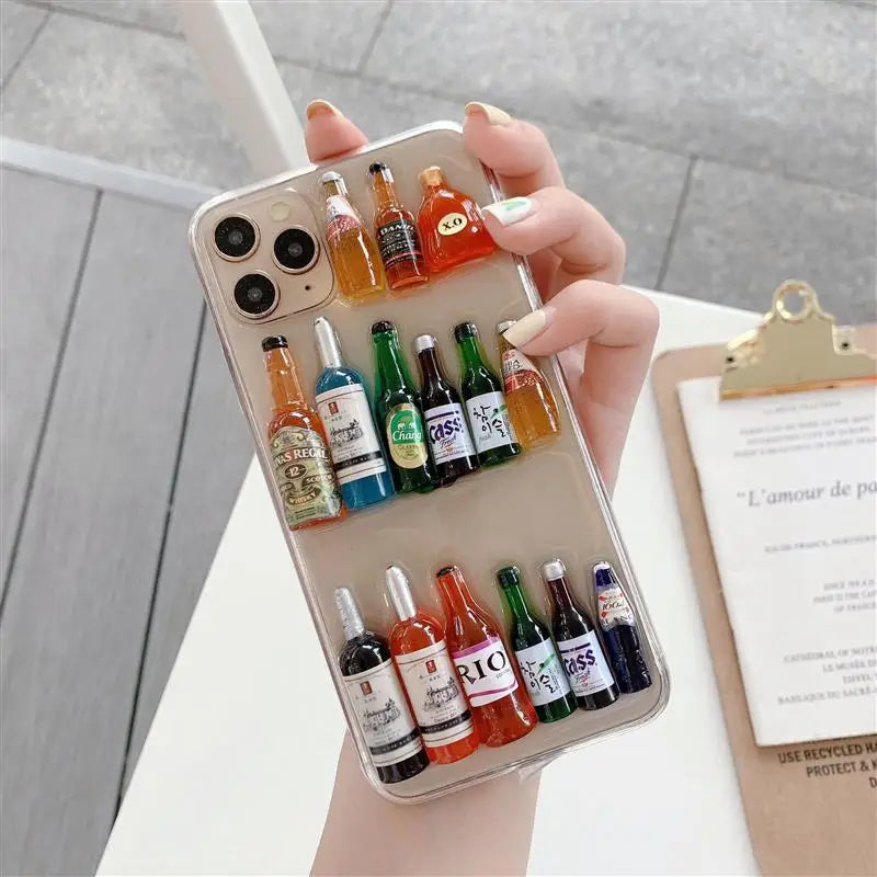 ミニボトルモチーフ iPhoneケース｜立体デザイン・ユニーククリアケース #240409