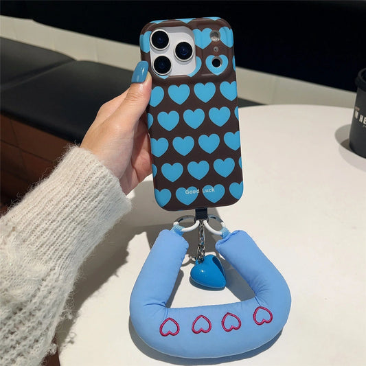 【ハート総柄】ハンドルストラップ付き ポップデザイン スマホケース｜iPhone対応 #260203