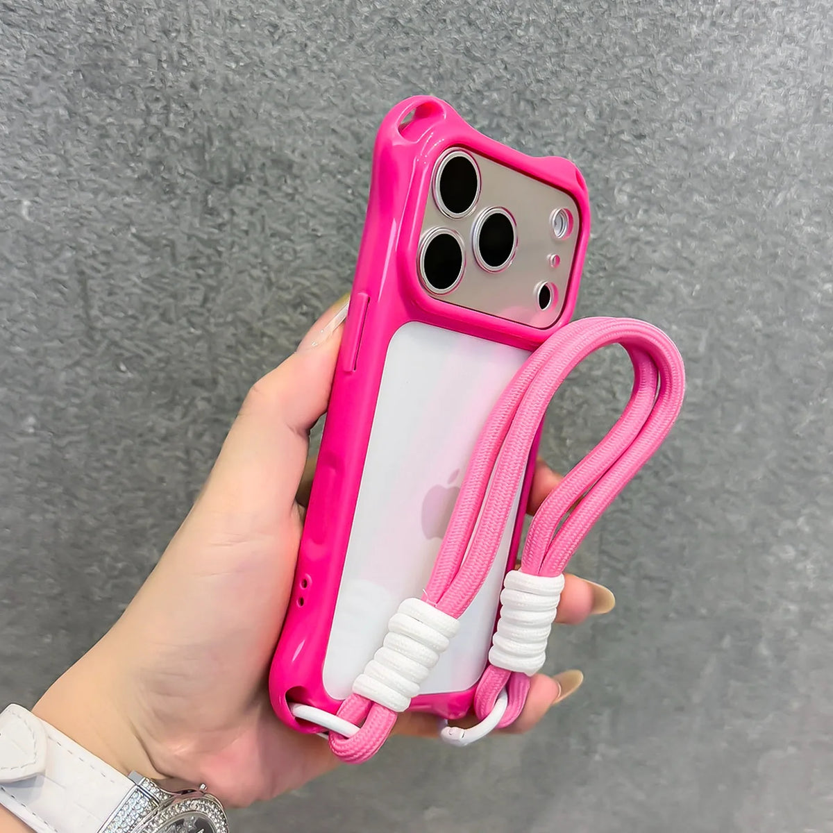 【ウェーブフレーム】クリアストラップ付き iPhoneケース (全8色) トレンド・ビビッド PCA #261211