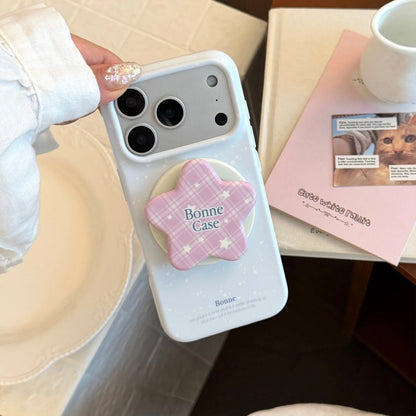 スターグリップ 淡色 iPhoneケース｜韓国ポップ・チェック柄・パステルカラー #230902