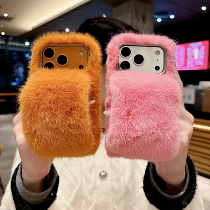【もこもこ】無地 ファー ハンドバンド付き iPhoneケース｜もこもこ・あったか PCA #261298