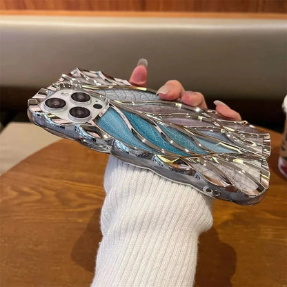 【ステンドグラス風】ラメ×立体ウェーブライン カラフル ゴールドライン スマホケース｜iPhone対応 #250617