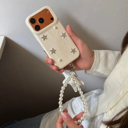 スター モチーフ レザー調 iPhoneケース｜パールストラップ付き #260222