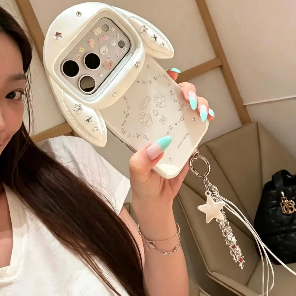 韓国風 3Dうさぎ スターチャーム付き iPhoneケース｜ウィッシュコア・ガーリー #261220